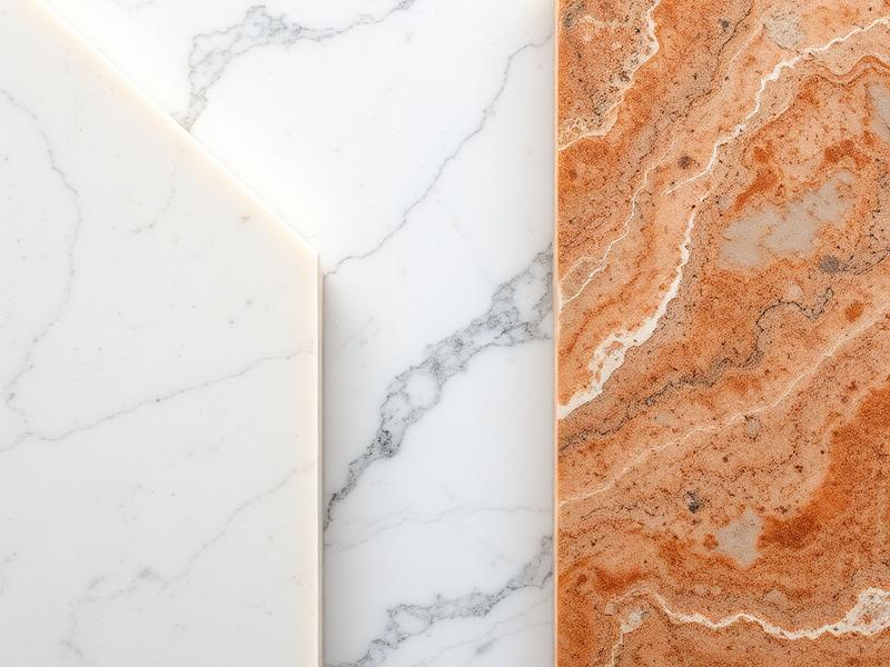 Natural stone slabs of marble, quartzite, and soapstone side by side