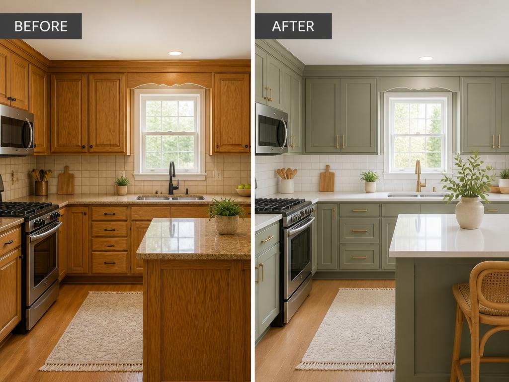 Before and after cabinet painting transformation in an Austin kitchen
